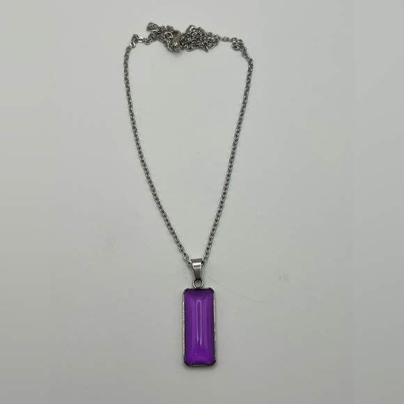Classic Silver and Purple Glass Pendant Necklace - Stylish Casual Necklace - Picture 5 of 9